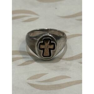 James Avery Retired Sterling Silver Band & 14kt Gold Cross Ring Size 5